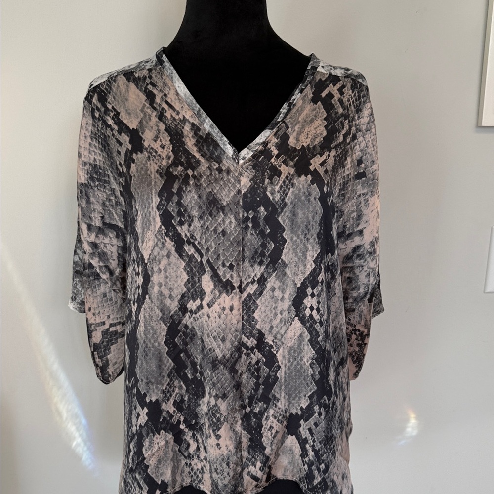 Zara Black and Gray Snake Print Blouse